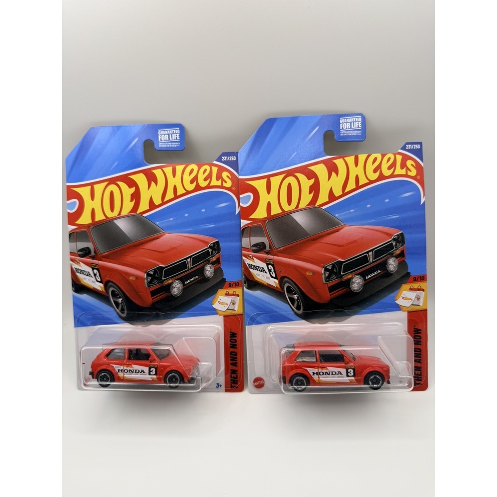 🔥 2 Hot Wheels '73 Honda Civic Custom - Red Racing Legend - Card #231/250! 🔥